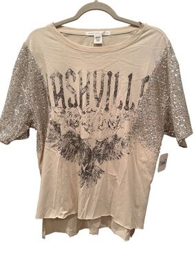 NWT Nashville Graphic Tee with Sequin Sleeves Oversized XS Party Festival